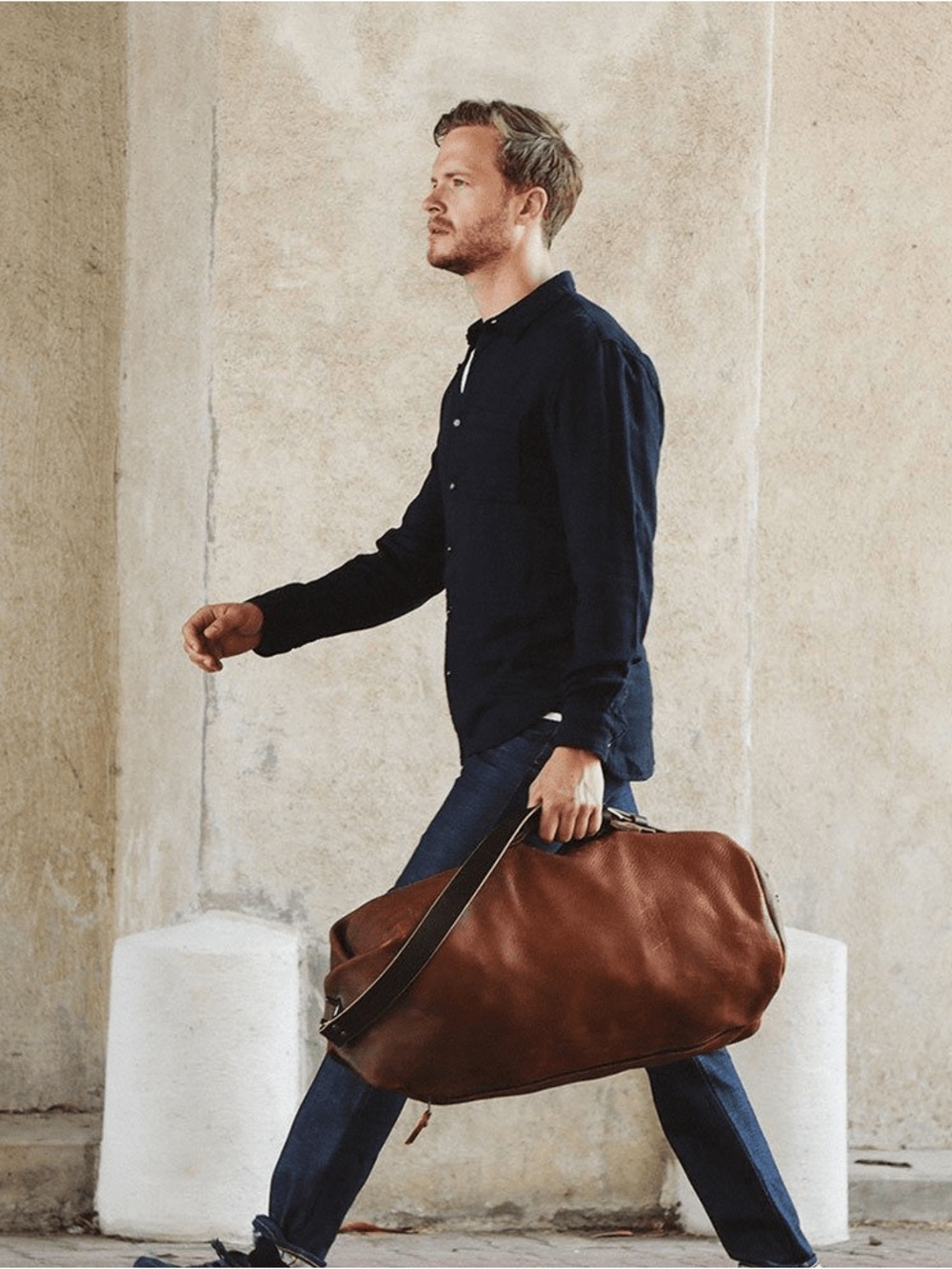 $525 Go Forth Goods Men's Brown Genuine Leather Sling Duffel bag sample sale XXL